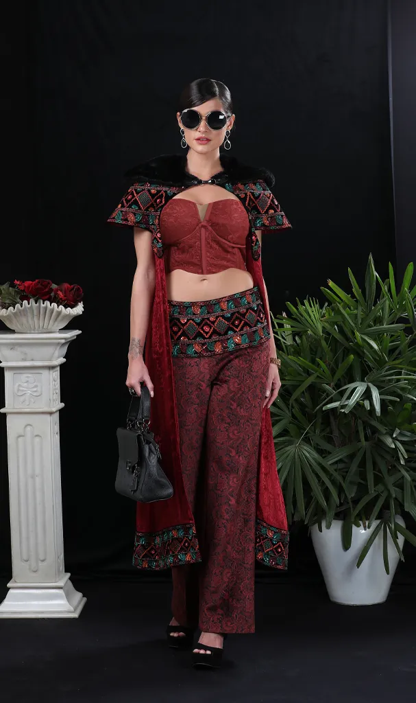 3 PC CAPE MAROON OUTFIT (LN0001)