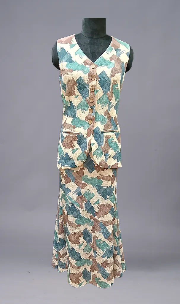 Printed Georgette Skirt & Waist Coat (Camouflage) (LN00154)