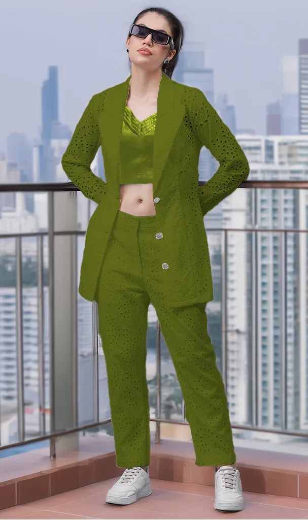 Olive Green 3pc. Co-ordset (Olive - spice) (LN00156)