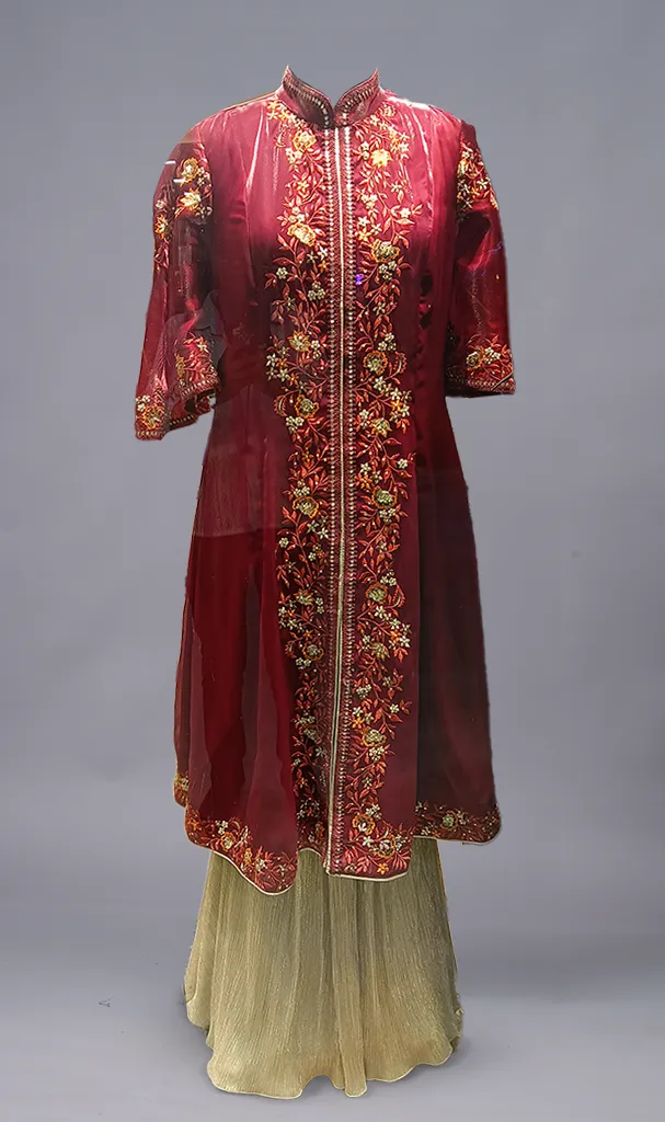 Mehroon spring in organza (LN00168)