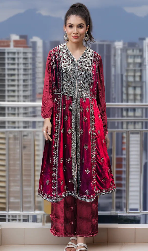 Red Silk Velvet of Kashmir (LN0093)