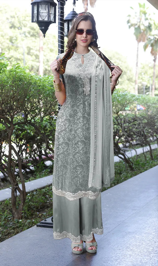 Multi Grey Pure Satin Suit (LN00112)