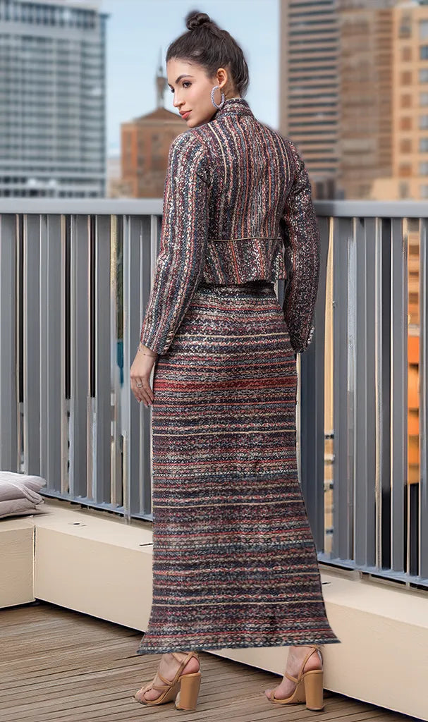 Multi - Sephora Striped Long Skirt & Jacket (LN00124)