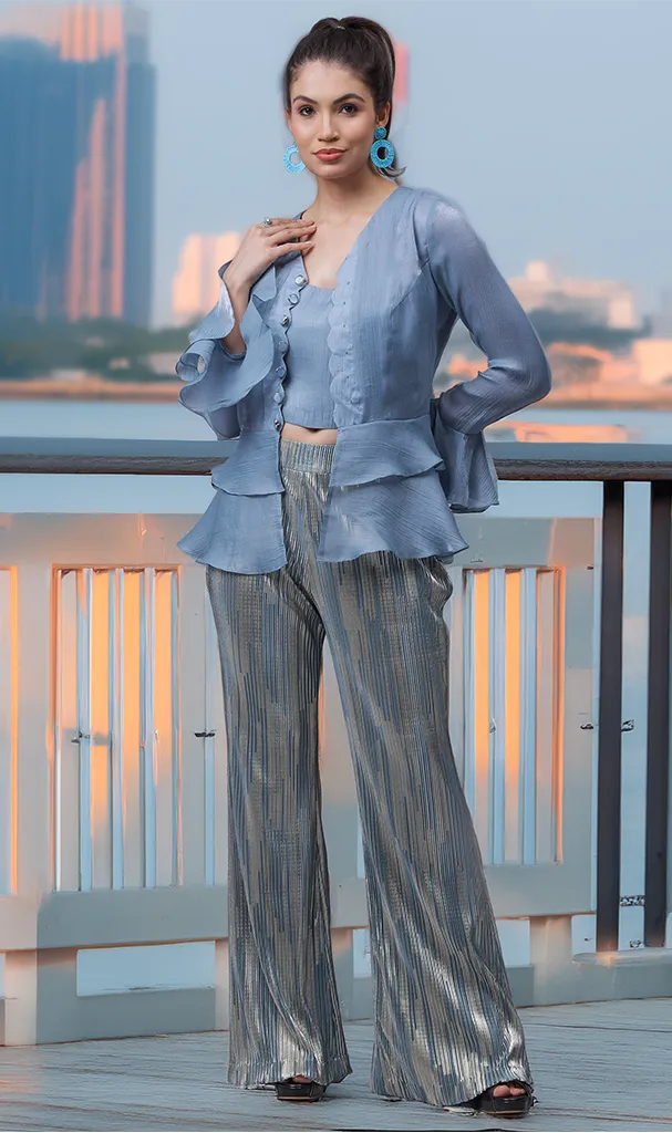 Carolina Blue Cordset with Shaded Golden Blue Foil Bottom (LN00111)