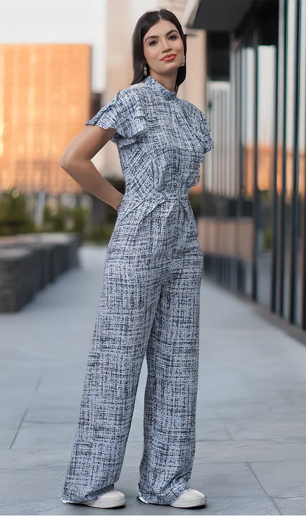 Westernised Sky Blue Printed Jumpsuit (LN00139)