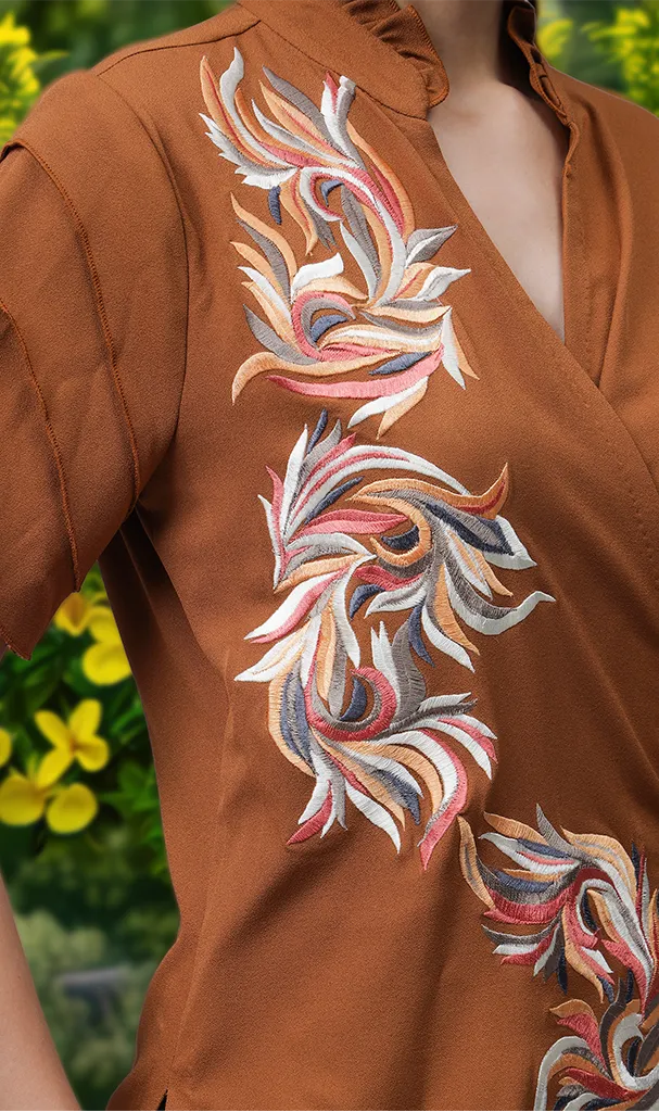 Mustard Floral Wrap Top with Steel Grey Capris (LN00148)