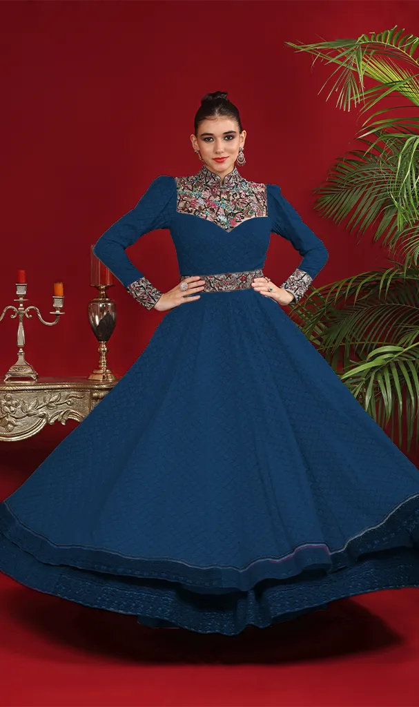 Navy Blue long embroidered georgette Gown (LN0049)