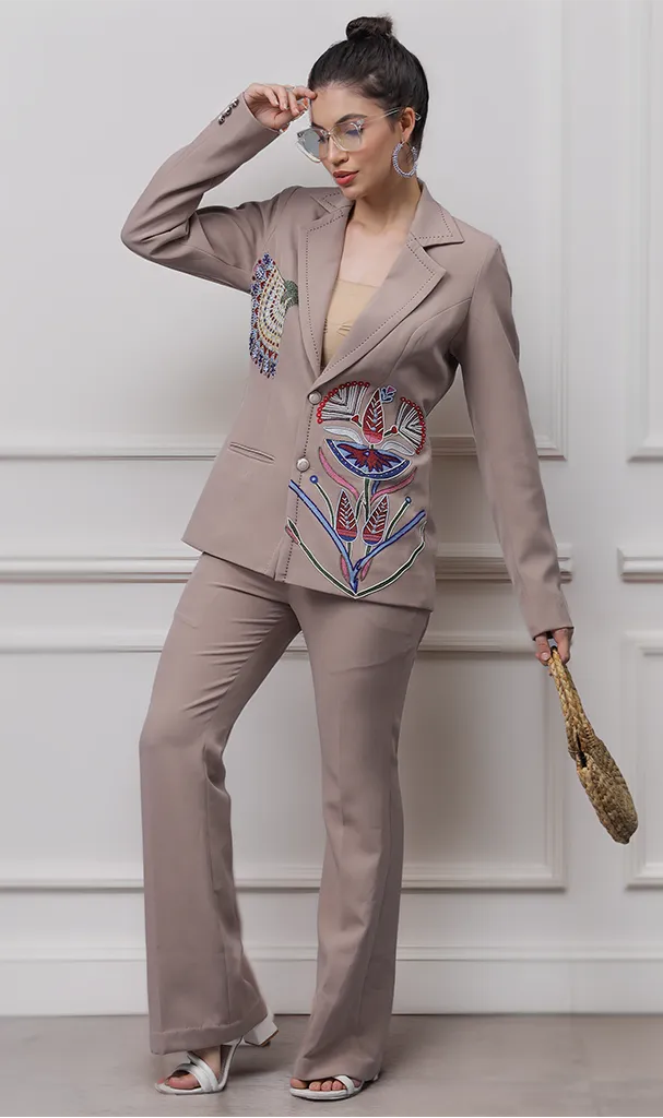 Cookie Beige Cordset with Detailed Embroidery (LN00136)