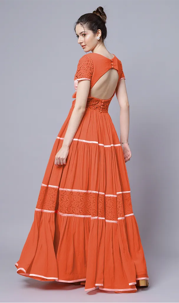 Orange Long Gown ( LN0062 )