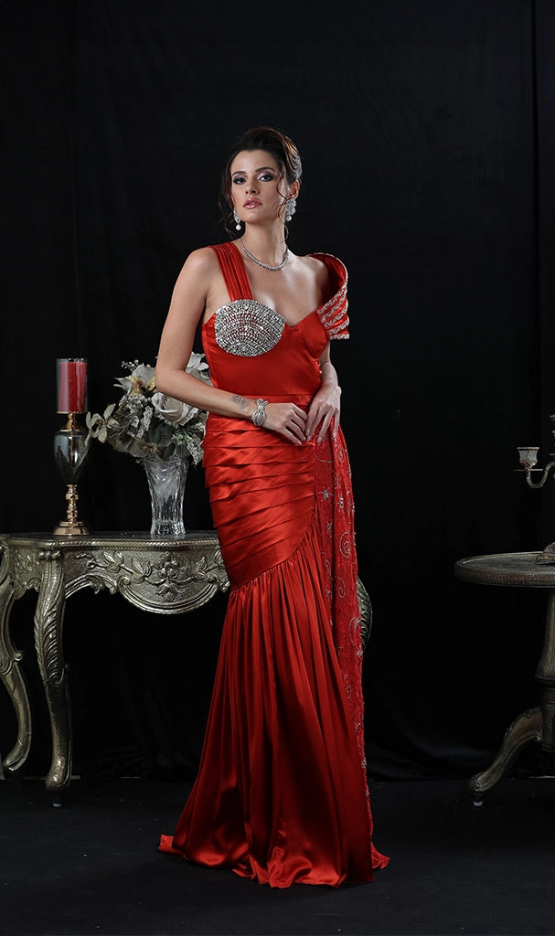 ORANGE GOWN IN SATIN SILK (LN00132)