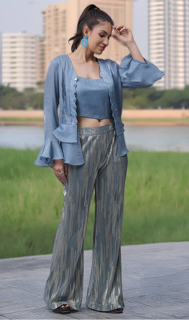 Carolina Blue Cordset with Shaded Golden Blue Foil Bottom (LN00111)