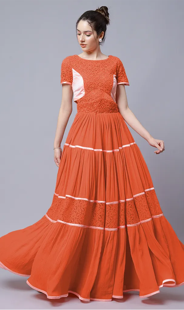 Orange Long Gown ( LN0062 )