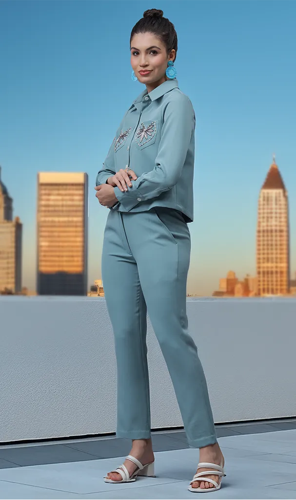 Powder Blue Cordset with embossed Pockets on Top (LN00145)