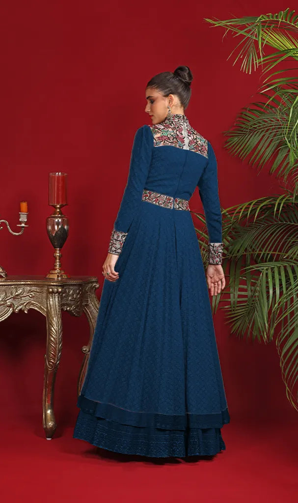 Navy Blue long embroidered georgette Gown (LN0049)