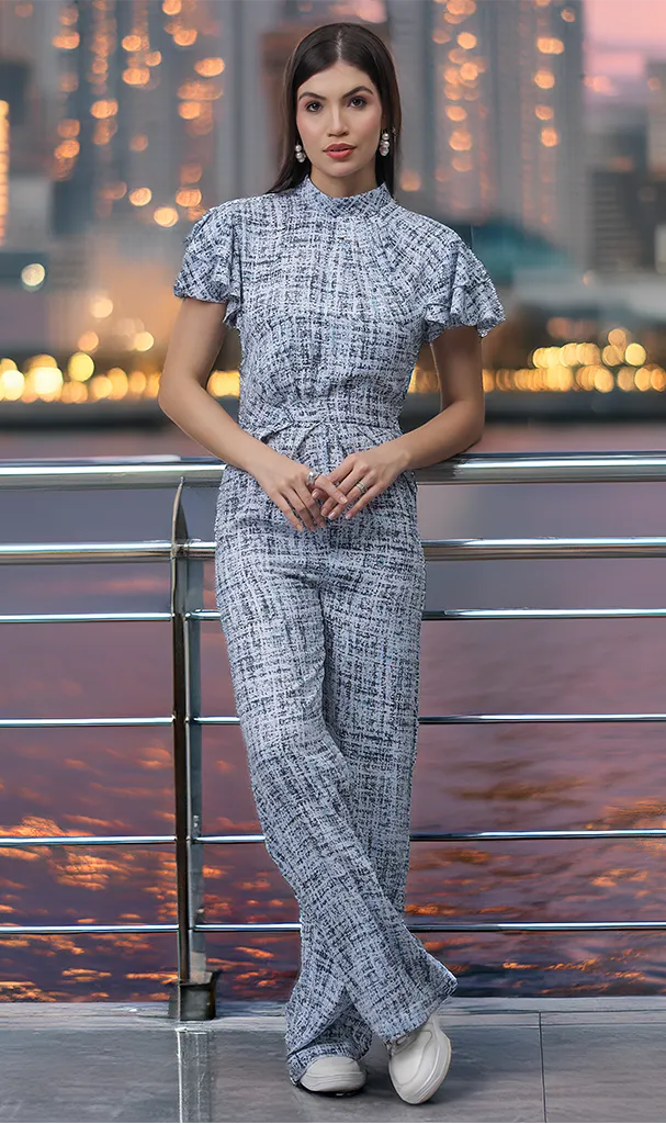 Westernised Sky Blue Printed Jumpsuit (LN00139)