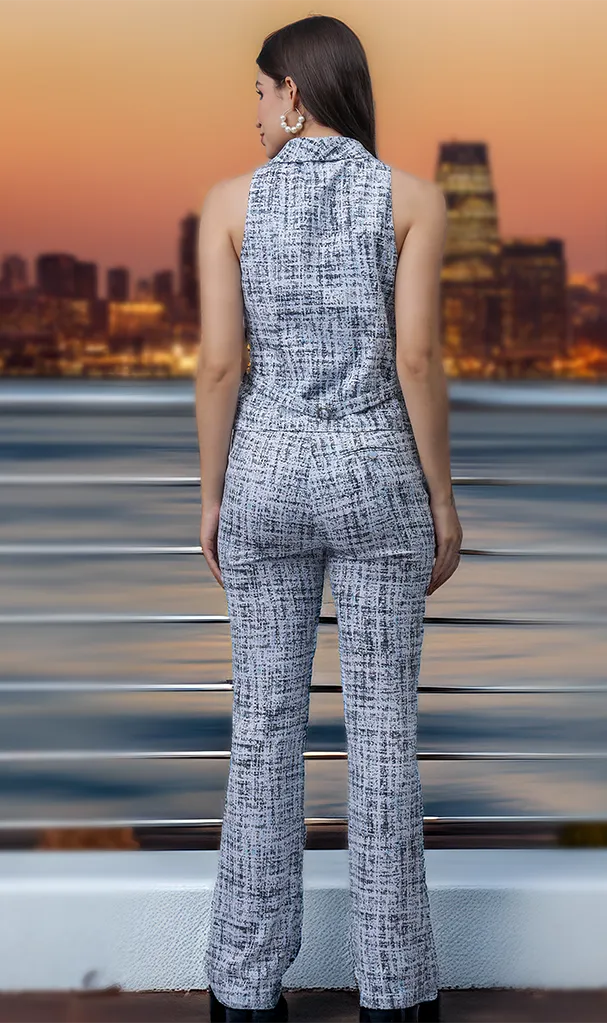 Westernised Sky Blue Printed WaistCoat & Trouser (LN00140)