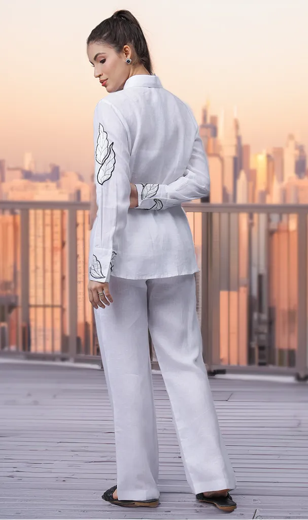 Monochrome Cordset with Embossed Leaves (LN00131)