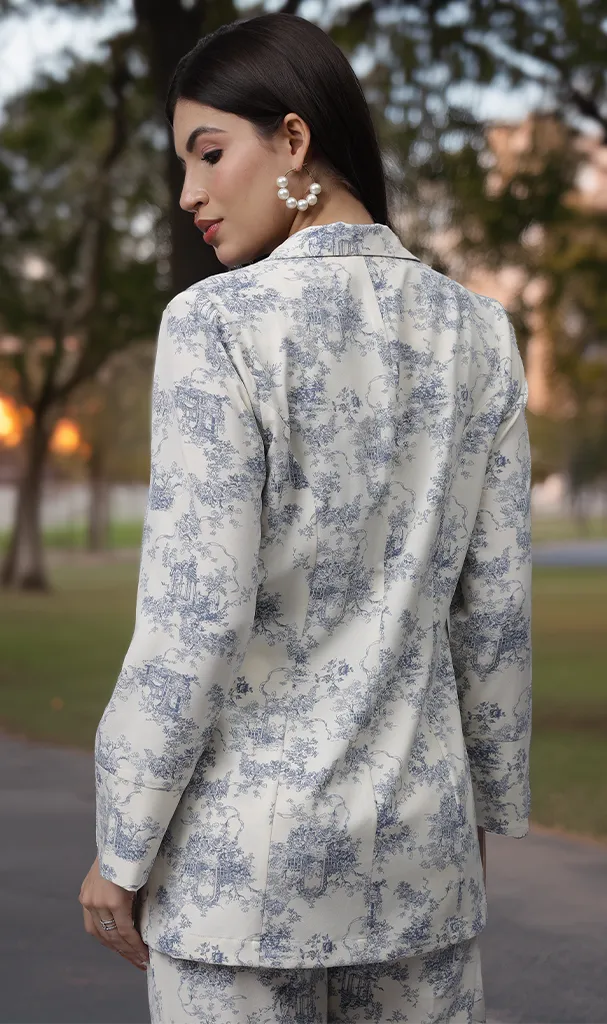 Westernised Officewear Blue & Ivory 3 Pcs Cordset (LN00143)