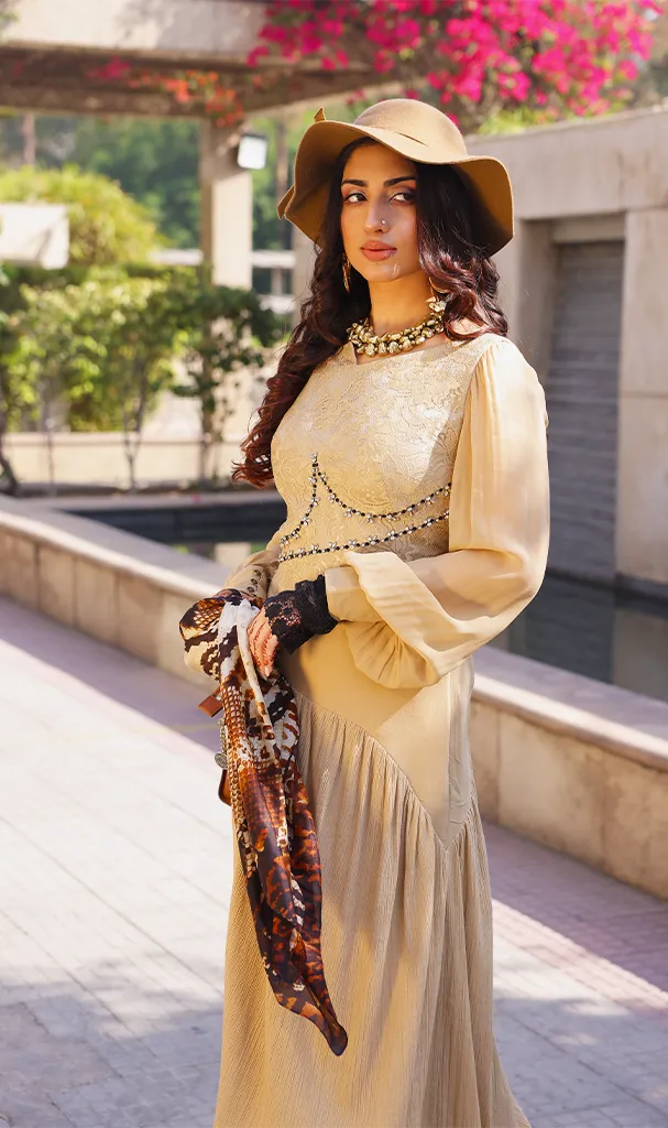 Biscotti Beige Assymetric Dress	 (LN00104)