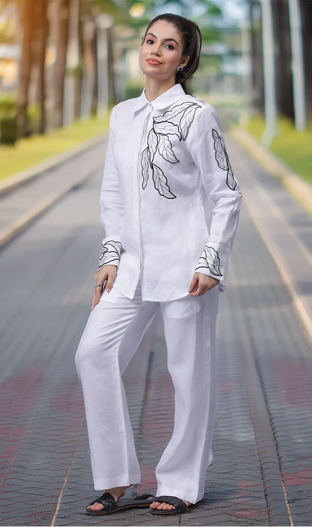 Monochrome Cordset with Embossed Leaves (LN00131)