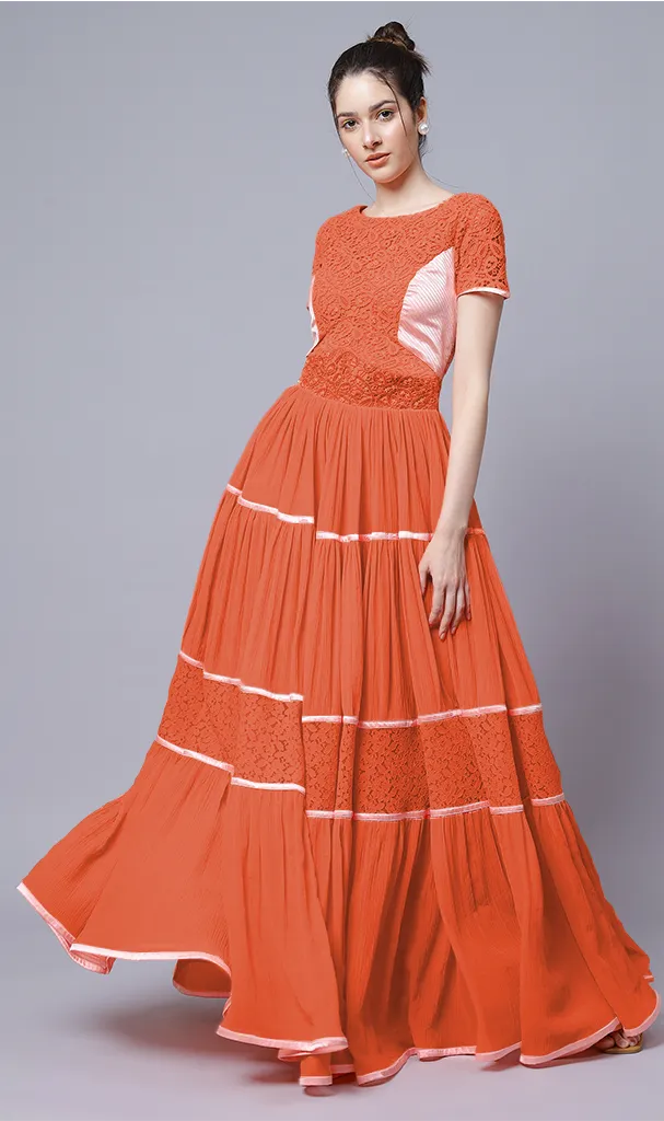 Orange Long Gown ( LN0062 )