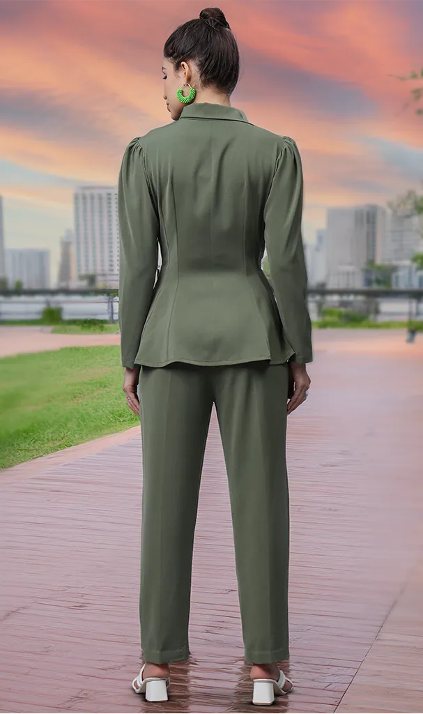 Khaki Green Asymmetric Jacket & Trousers (LN00135)