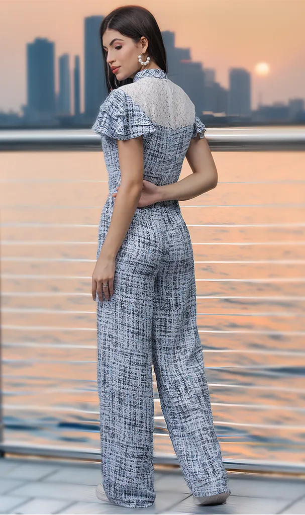 Westernised Sky Blue Printed Jumpsuit (LN00139)