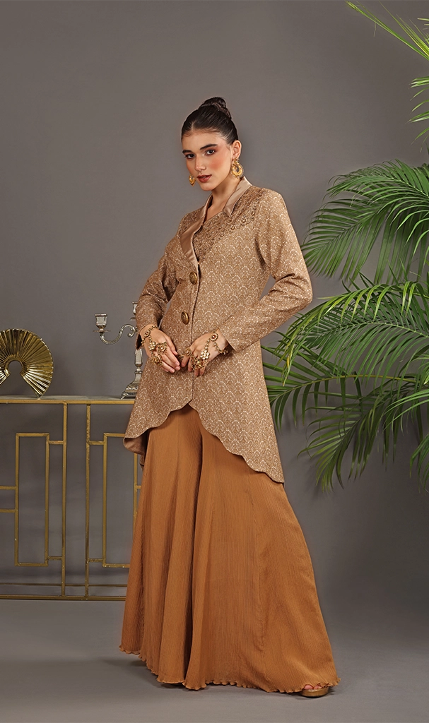 Beige Jacket with Sharara (LN0082)