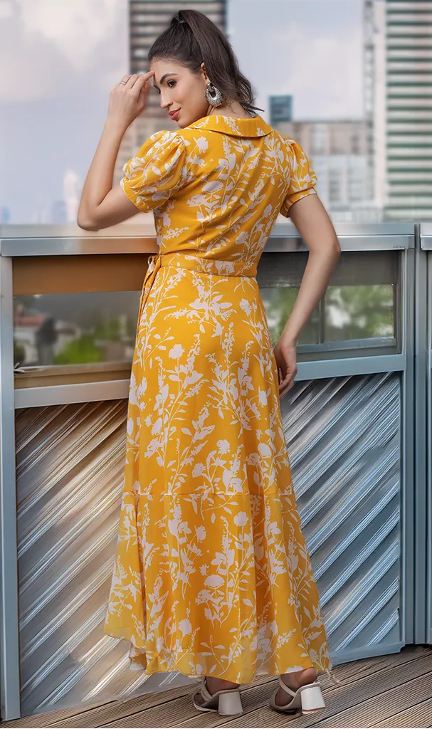 Lemon Yellow Sassy Long Wrap Dress (LN00142)