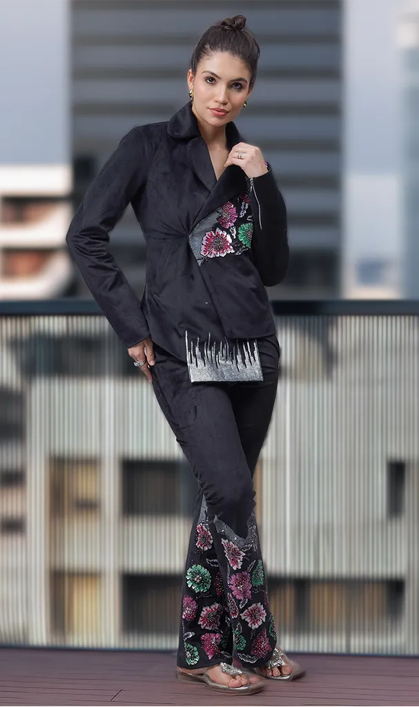 Black Floral Multi Coloured Sequenced Cordset (LN0015 & LN0041)