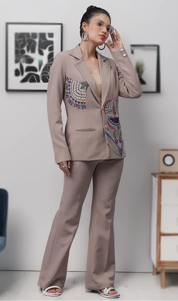 Cookie Beige Cordset with Detailed Embroidery (LN00136)