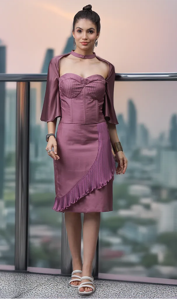 Mauve Boning Corset Midi Dress (LN00114)