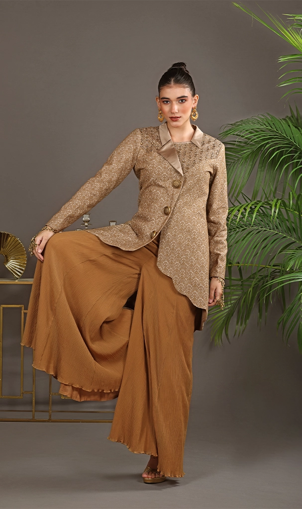 Beige Jacket with Sharara (LN0082)