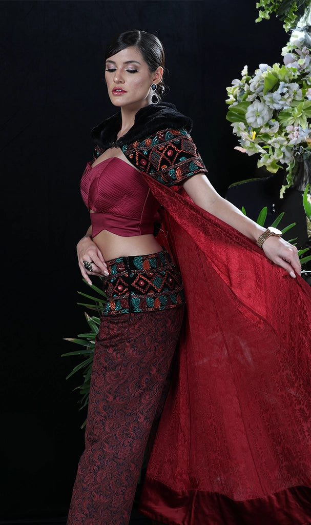 3 PC CAPE MAROON OUTFIT (LN0001)