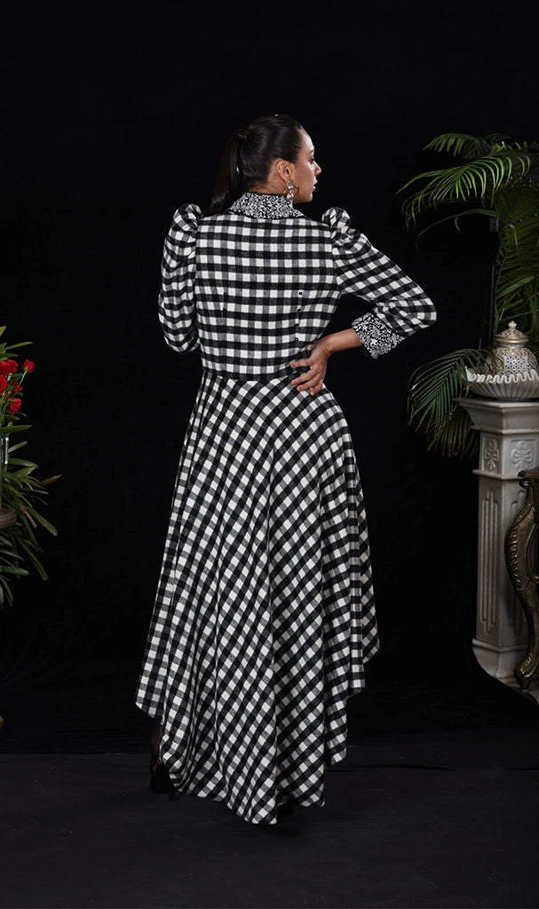 BLACK & WHITE CHEQUERED DRESS : LONG (LN0018)