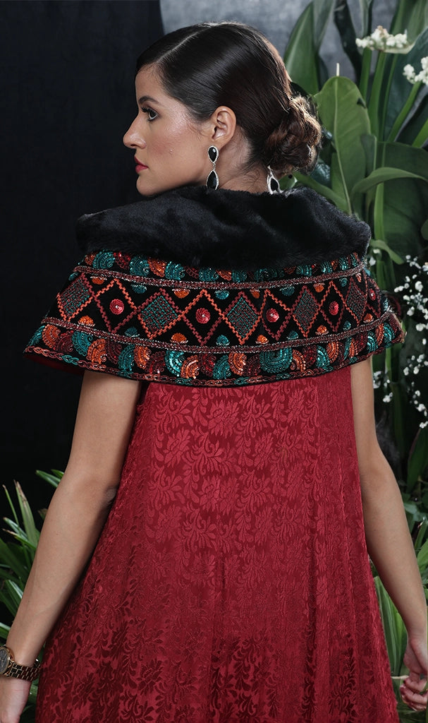 3 PC CAPE MAROON OUTFIT (LN0001)