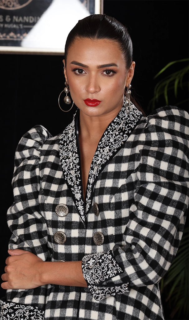 BLACK & WHITE CHEQUERED DRESS : LONG (LN0018)