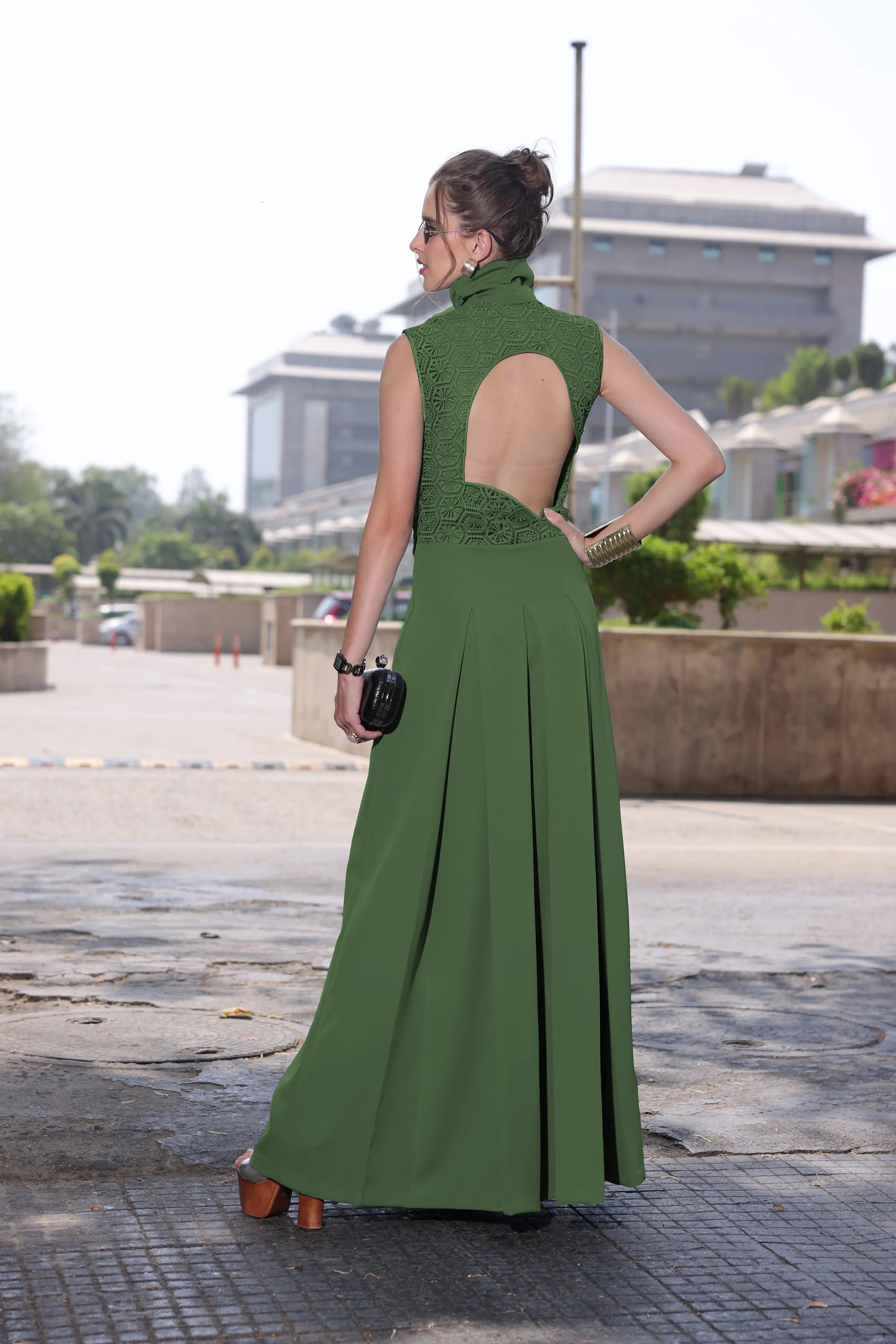 Peguin Blue Lace Pleated collared Gown (LN00122)