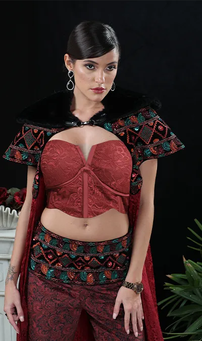 3 PC CAPE MAROON OUTFIT (LN0001)